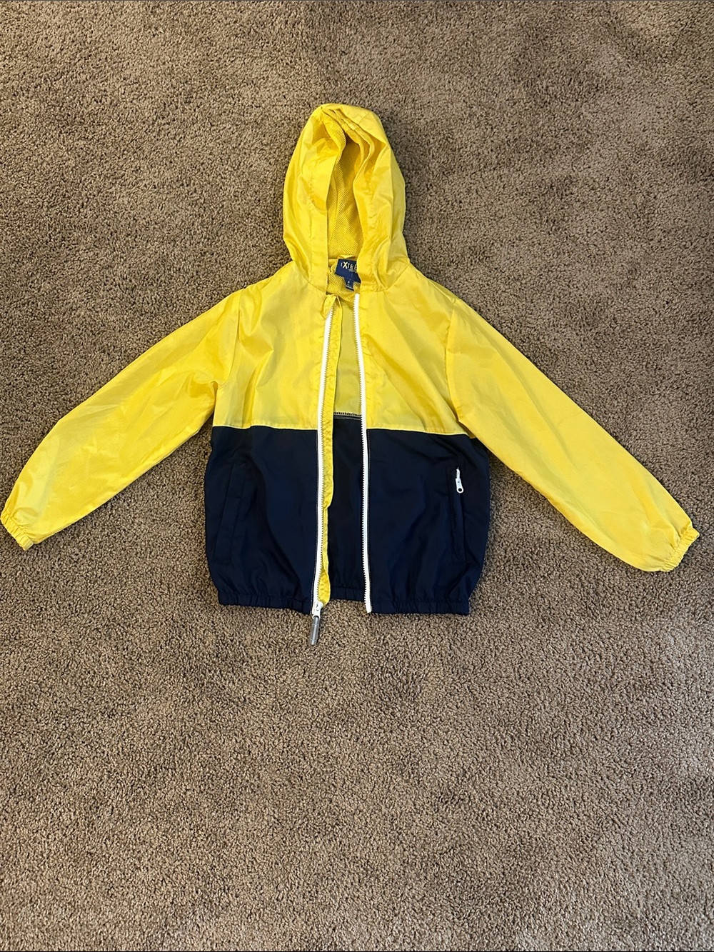 Kids Hooded Yellow & Navy Colorblock Raincoat - Picture 5 of 6